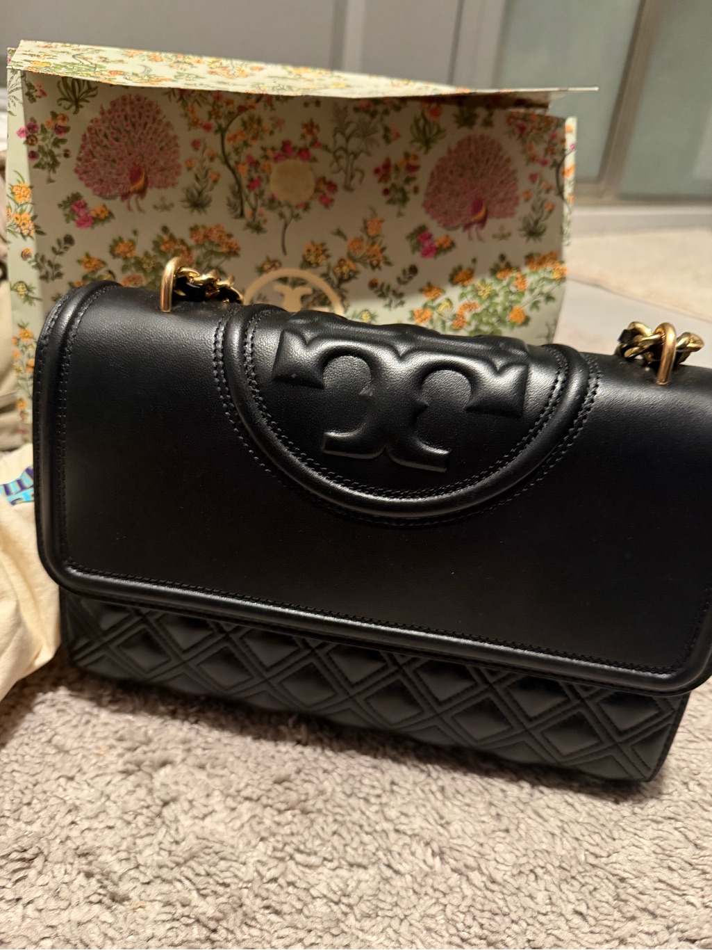 Tory Burch Fleming Black Quilted Leather Shoulder Bag
